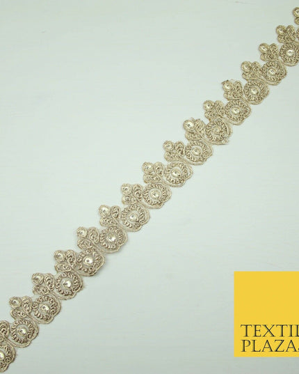 Gold Fancy Matt Sequin Flower Swag Cutwork Trim Border Indian Ethnic (X422)