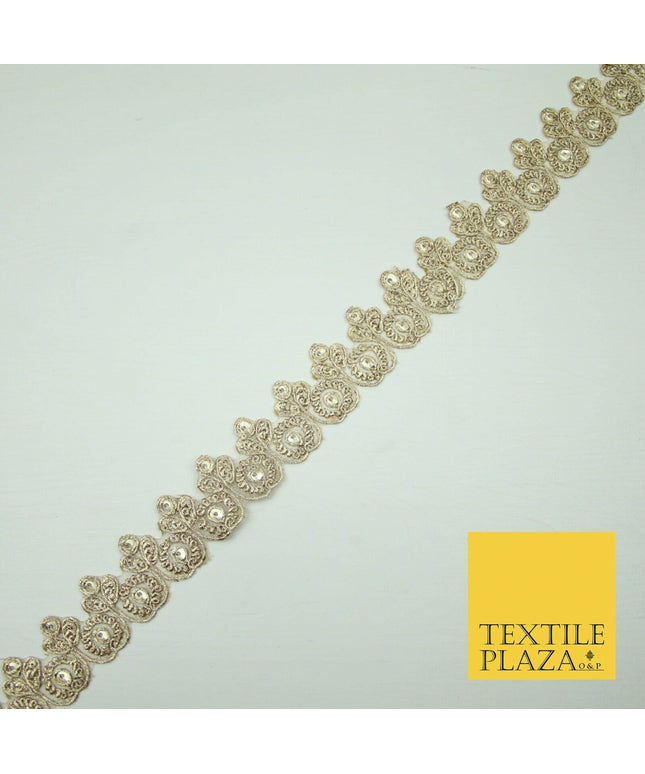 Gold Fancy Matt Sequin Flower Swag Cutwork Trim Border Indian Ethnic (X422)
