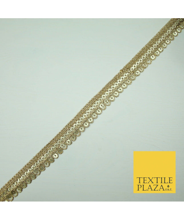 Gold Fancy 2 Row Matt Sequin Swag Trim Border Indian Ethnic (X424)