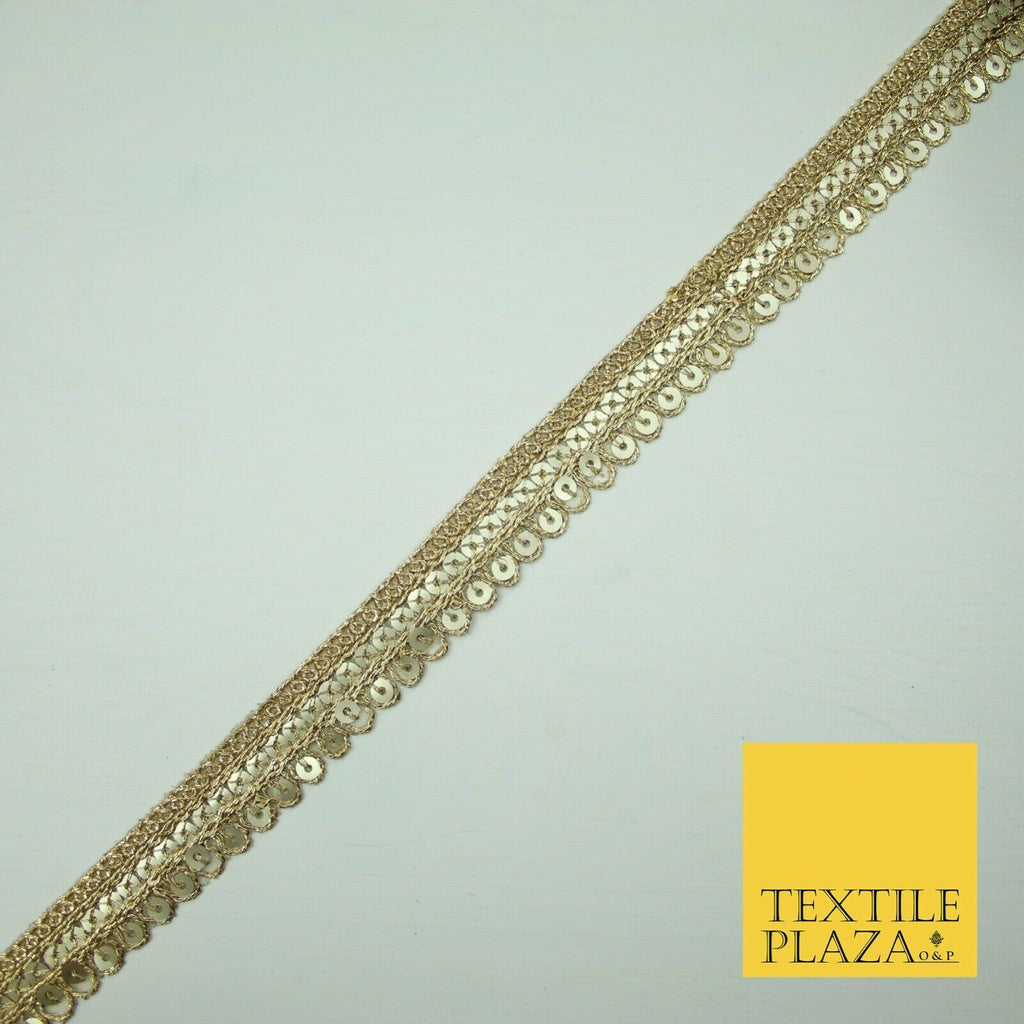 Gold Fancy 2 Row Matt Sequin Swag Trim Border Indian Ethnic (X424)
