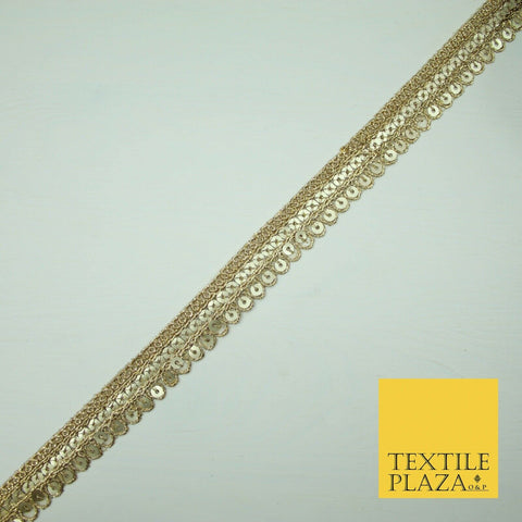 Gold Fancy 2 Row Matt Sequin Swag Trim Border Indian Ethnic (X424)