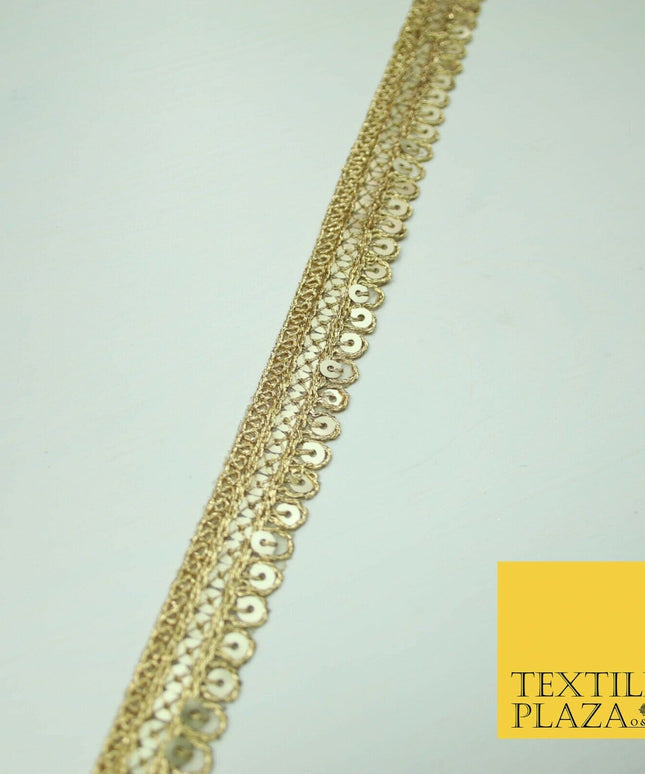 Gold Fancy 2 Row Matt Sequin Swag Trim Border Indian Ethnic (X424)