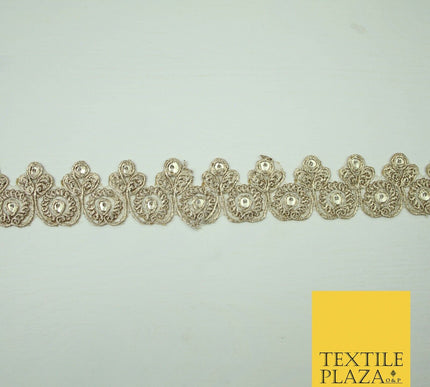 Gold Fancy Matt Sequin Flower Swag Cutwork Trim Border Indian Ethnic (X422)