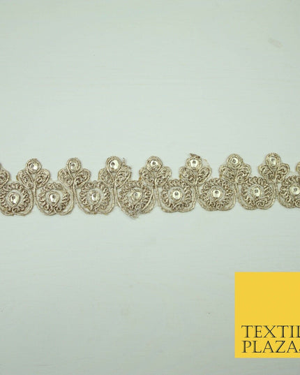 Gold Fancy Matt Sequin Flower Swag Cutwork Trim Border Indian Ethnic (X422)