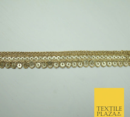 Gold Fancy 2 Row Matt Sequin Swag Trim Border Indian Ethnic (X424)