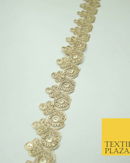 Gold Fancy Matt Sequin Flower Swag Cutwork Trim Border Indian Ethnic (X422)