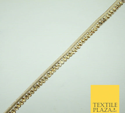 Luxury Antique Gold Fancy Teardrop Stone Ribbon Trimming Border Indian Lace X426