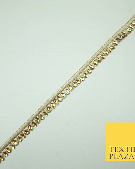 Luxury Antique Gold Fancy Teardrop Stone Ribbon Trimming Border Indian Lace X426