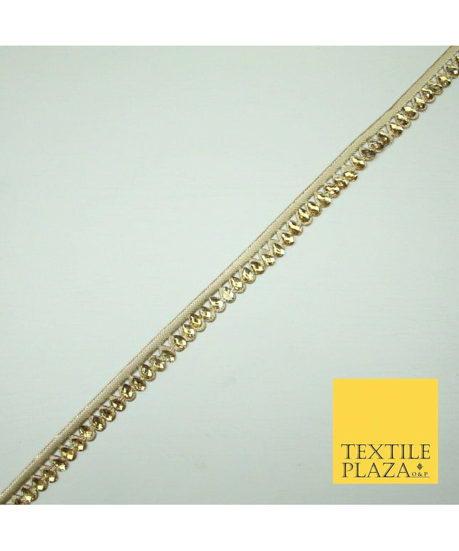 Luxury Antique Gold Fancy Teardrop Stone Ribbon Trimming Border Indian Lace X426