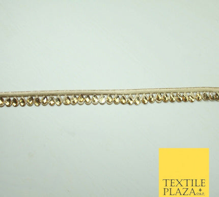 Luxury Antique Gold Fancy Teardrop Stone Ribbon Trimming Border Indian Lace X426