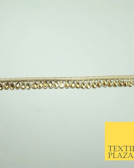 Luxury Antique Gold Fancy Teardrop Stone Ribbon Trimming Border Indian Lace X426