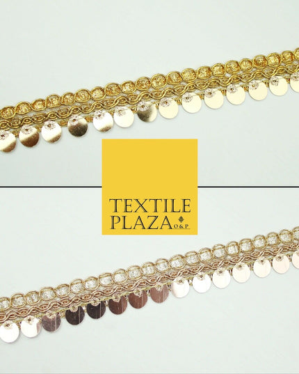 Gold / Rose Gold Fancy Large Sequin Shiny Hanging Trim Border Indian Ethnic