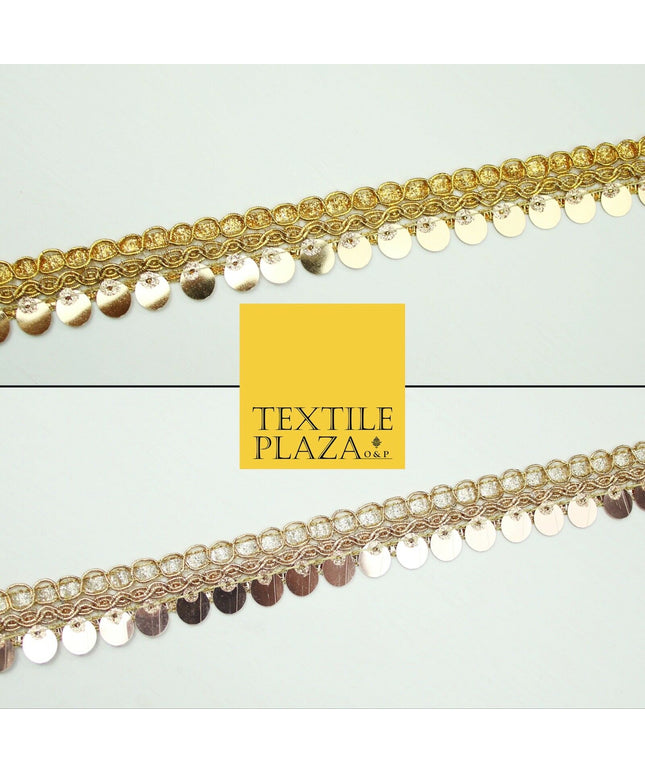 Gold / Rose Gold Fancy Large Sequin Shiny Hanging Trim Border Indian Ethnic