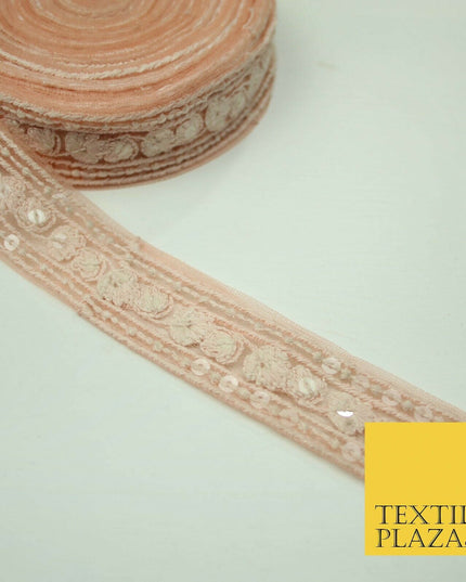 10 PASTEL COLOURS Soft Thread Floral Sequin Ribbon Trim Border Lace - Per Metre