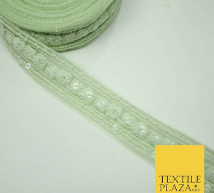 10 PASTEL COLOURS Soft Thread Floral Sequin Ribbon Trim Border Lace - Per Metre