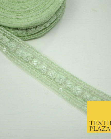 10 PASTEL COLOURS Soft Thread Floral Sequin Ribbon Trim Border Lace - Per Metre