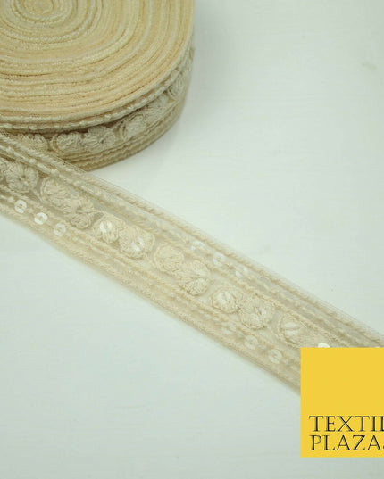 10 PASTEL COLOURS Soft Thread Floral Sequin Ribbon Trim Border Lace - Per Metre