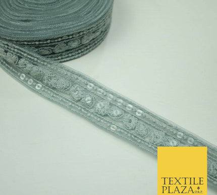 10 PASTEL COLOURS Soft Thread Floral Sequin Ribbon Trim Border Lace - Per Metre