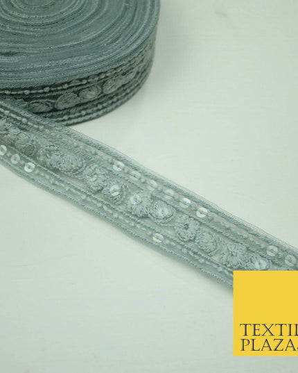 10 PASTEL COLOURS Soft Thread Floral Sequin Ribbon Trim Border Lace - Per Metre