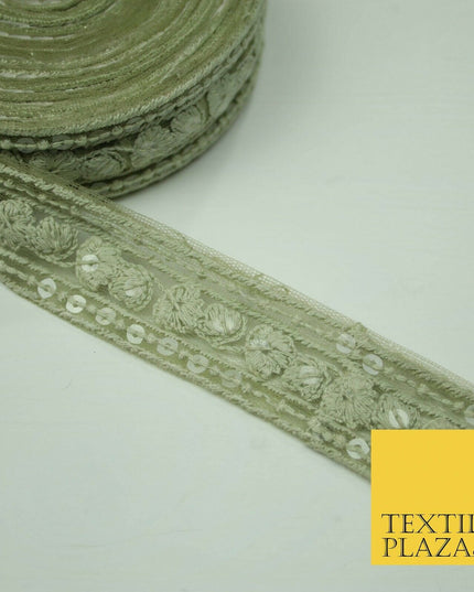 10 PASTEL COLOURS Soft Thread Floral Sequin Ribbon Trim Border Lace - Per Metre