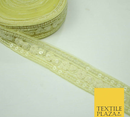 10 PASTEL COLOURS Soft Thread Floral Sequin Ribbon Trim Border Lace - Per Metre