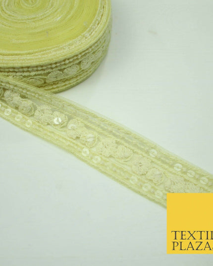 10 PASTEL COLOURS Soft Thread Floral Sequin Ribbon Trim Border Lace - Per Metre