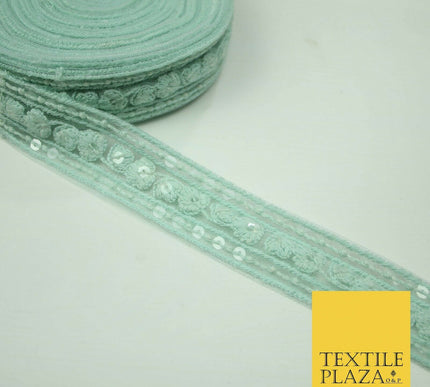 10 PASTEL COLOURS Soft Thread Floral Sequin Ribbon Trim Border Lace - Per Metre