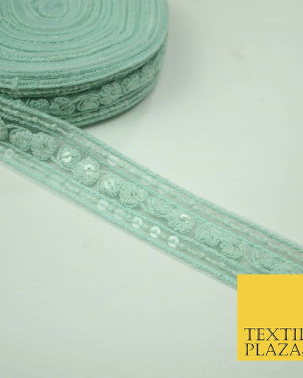 10 PASTEL COLOURS Soft Thread Floral Sequin Ribbon Trim Border Lace - Per Metre