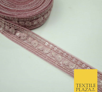 10 PASTEL COLOURS Soft Thread Floral Sequin Ribbon Trim Border Lace - Per Metre