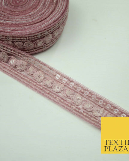 10 PASTEL COLOURS Soft Thread Floral Sequin Ribbon Trim Border Lace - Per Metre