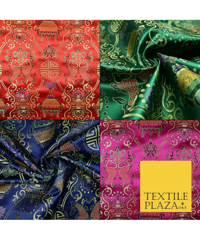 Traditional Oriental Shou Ornate Silky Satin Chinese Brocade Dress Fabric 36"
