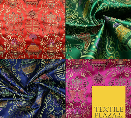 Traditional Oriental Shou Ornate Silky Satin Chinese Brocade Dress Fabric 36"