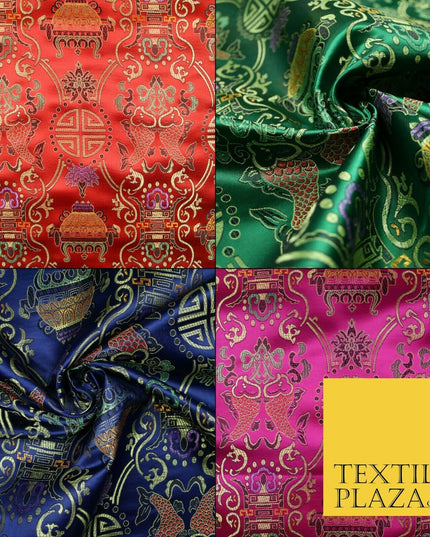 Traditional Oriental Shou Ornate Silky Satin Chinese Brocade Dress Fabric 36"