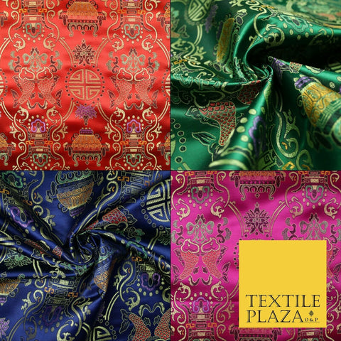 Traditional Oriental Shou Ornate Silky Satin Chinese Brocade Dress Fabric 36"