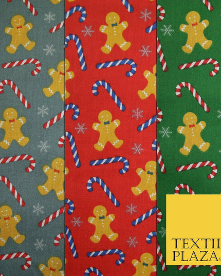 Festive Gingerbread Men Candy Cane Snow Christmas Printed Polycotton Fabric 45"
