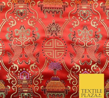 Traditional Oriental Shou Ornate Silky Satin Chinese Brocade Dress Fabric 36"
