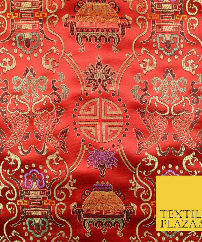 Traditional Oriental Shou Ornate Silky Satin Chinese Brocade Dress Fabric 36"