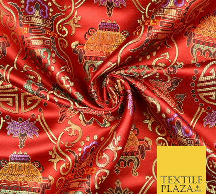 Traditional Oriental Shou Ornate Silky Satin Chinese Brocade Dress Fabric 36"