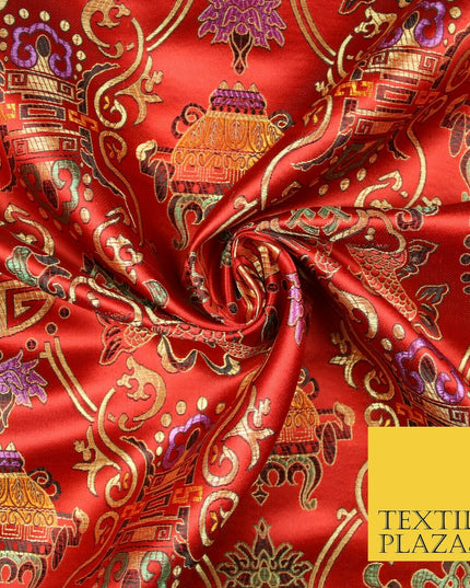 Traditional Oriental Shou Ornate Silky Satin Chinese Brocade Dress Fabric 36"