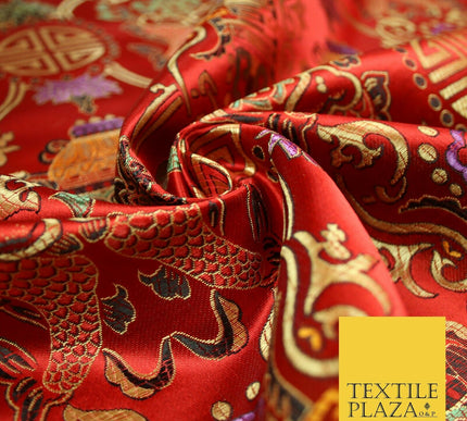 Traditional Oriental Shou Ornate Silky Satin Chinese Brocade Dress Fabric 36"