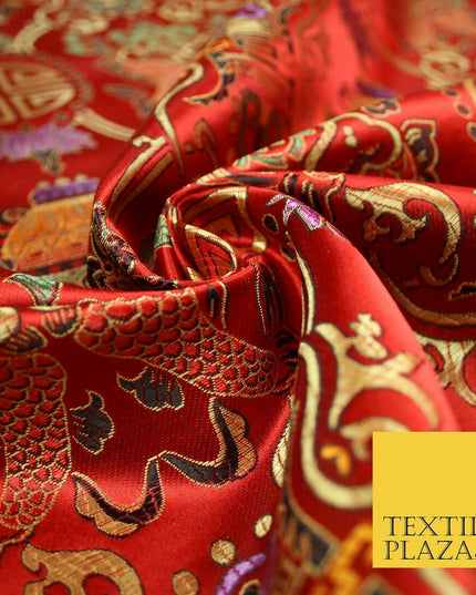 Traditional Oriental Shou Ornate Silky Satin Chinese Brocade Dress Fabric 36"