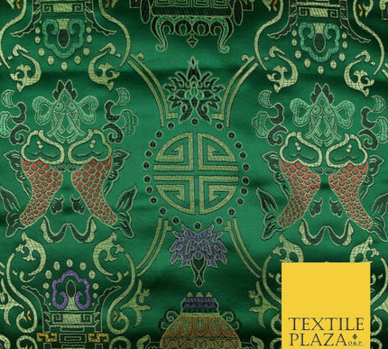 Traditional Oriental Shou Ornate Silky Satin Chinese Brocade Dress Fabric 36"