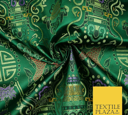 Traditional Oriental Shou Ornate Silky Satin Chinese Brocade Dress Fabric 36"
