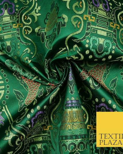 Traditional Oriental Shou Ornate Silky Satin Chinese Brocade Dress Fabric 36"