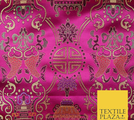 Traditional Oriental Shou Ornate Silky Satin Chinese Brocade Dress Fabric 36"