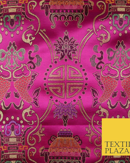 Traditional Oriental Shou Ornate Silky Satin Chinese Brocade Dress Fabric 36"