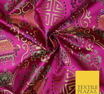 Traditional Oriental Shou Ornate Silky Satin Chinese Brocade Dress Fabric 36"