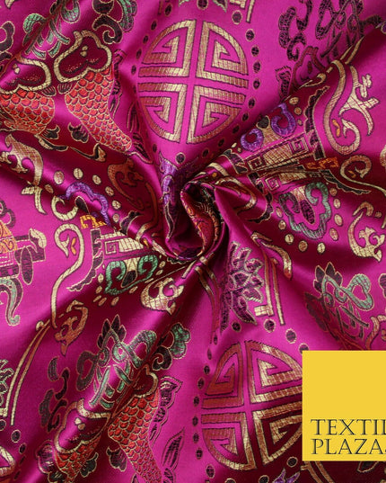Traditional Oriental Shou Ornate Silky Satin Chinese Brocade Dress Fabric 36"