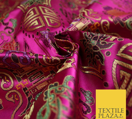 Traditional Oriental Shou Ornate Silky Satin Chinese Brocade Dress Fabric 36"