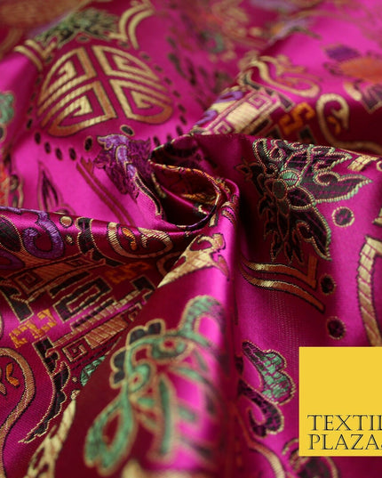 Traditional Oriental Shou Ornate Silky Satin Chinese Brocade Dress Fabric 36"